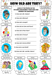 Asking and Telling Age ESL Printable Worksheets and Exercises